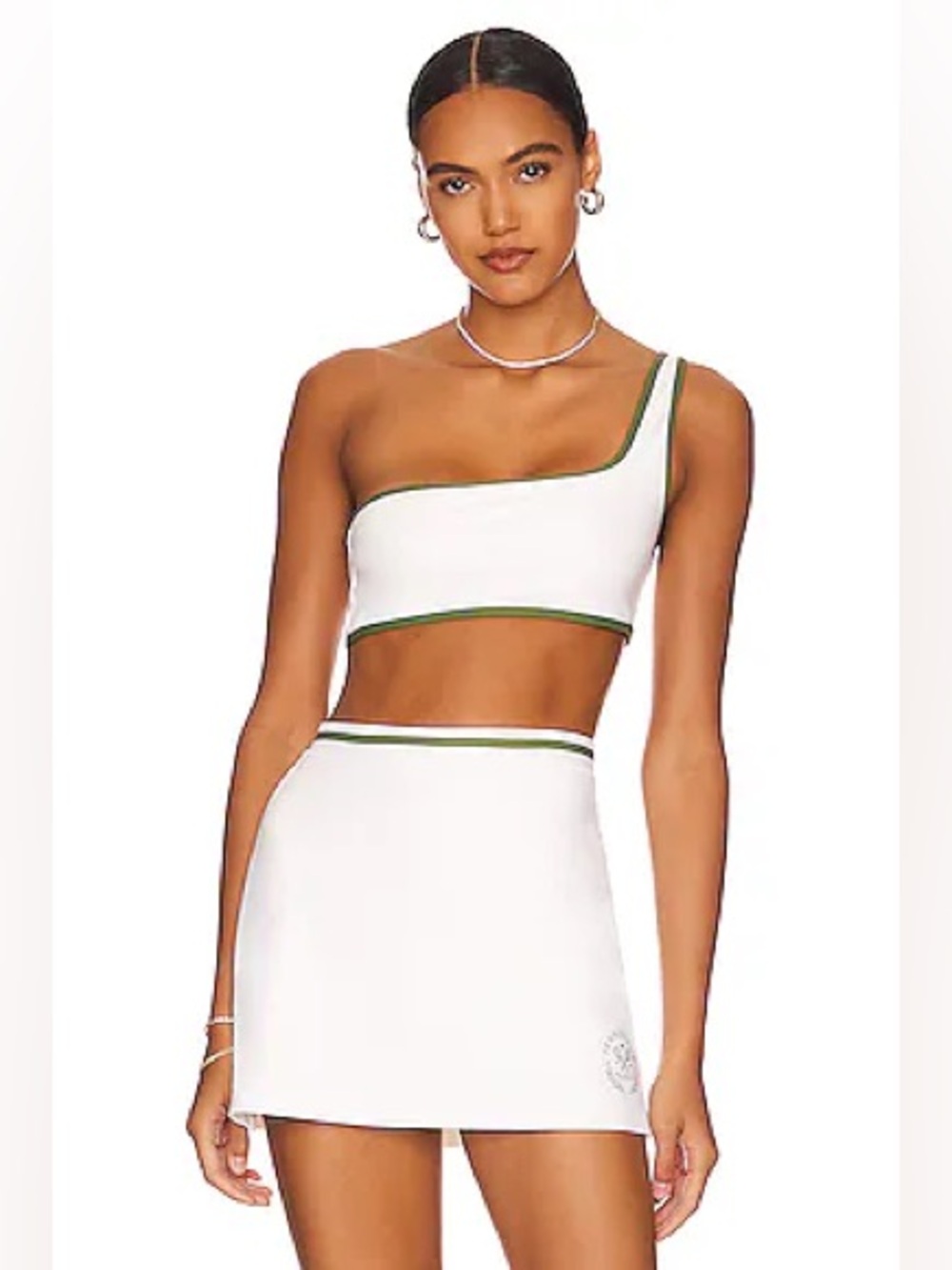 WeWoreWhat Contrast One Shoulder Bikini Top Asymmetrical White Green SIze S/P - Picture 3 of 10